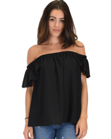 Sunny Honey Off The Shoulder Sheer Black Blouse Top