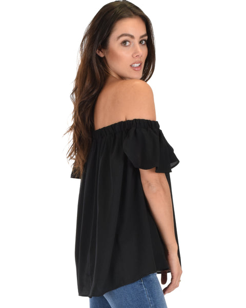 Sunny Honey Off The Shoulder Sheer Black Blouse Top