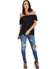 Sunny Honey Off The Shoulder Sheer Black Blouse Top - Full Image