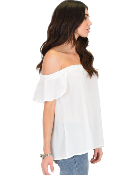 Sunny Honey Off The Shoulder Sheer Ivory Blouse Top