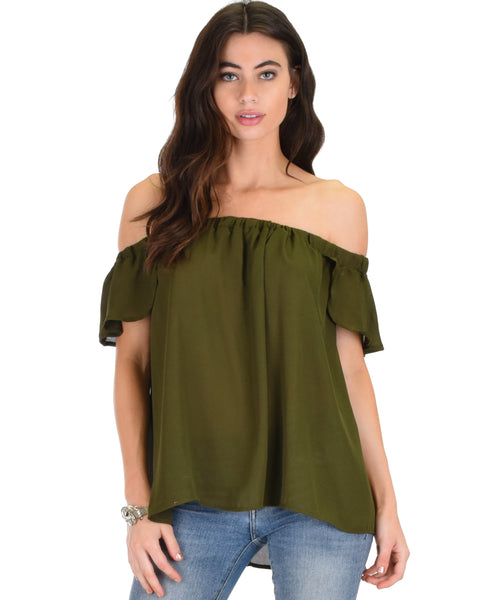 Sunny Honey Off The Shoulder Sheer Olive Blouse Top