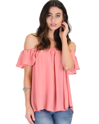 Sunny Honey Off The Shoulder Sheer Pink Blouse Top