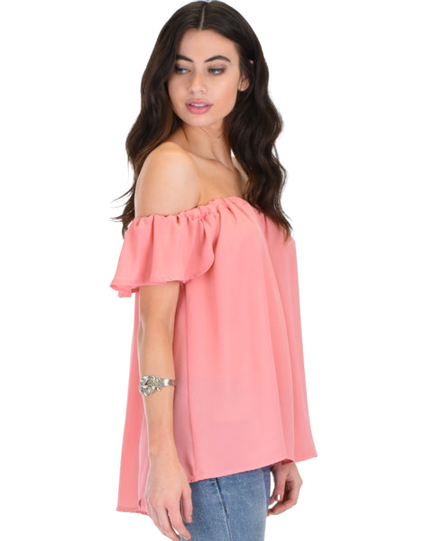 Sunny Honey Off The Shoulder Sheer Pink Blouse Top