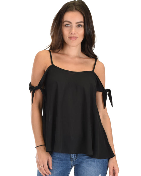 Fun & Flirty Tie Strap Sheer Black Woven Top