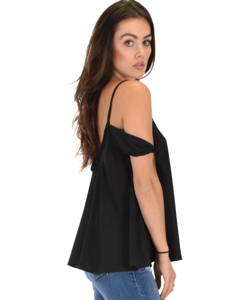 Fun & Flirty Tie Strap Sheer Black Woven Top