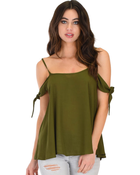 Fun & Flirty Tie Strap Sheer Olive Woven Top