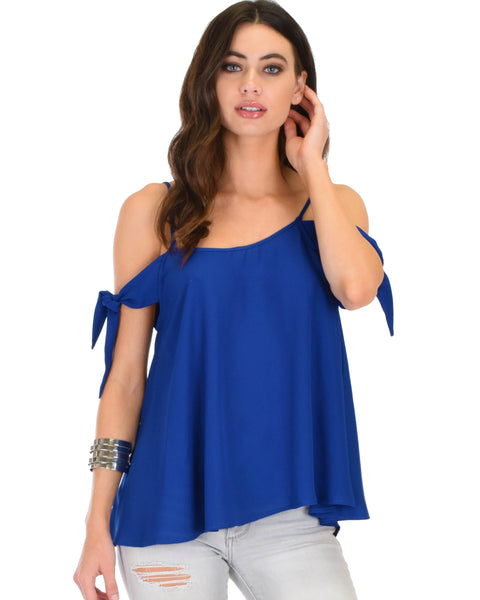 Fun & Flirty Tie Strap Sheer Royal Woven Top