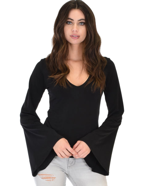 Ring My Bell Sleeve Black V-Neck Top