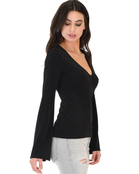 Ring My Bell Sleeve Black V-Neck Top