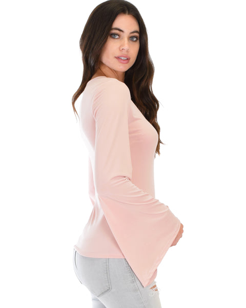 Ring My Bell Sleeve Mauve V-Neck Top