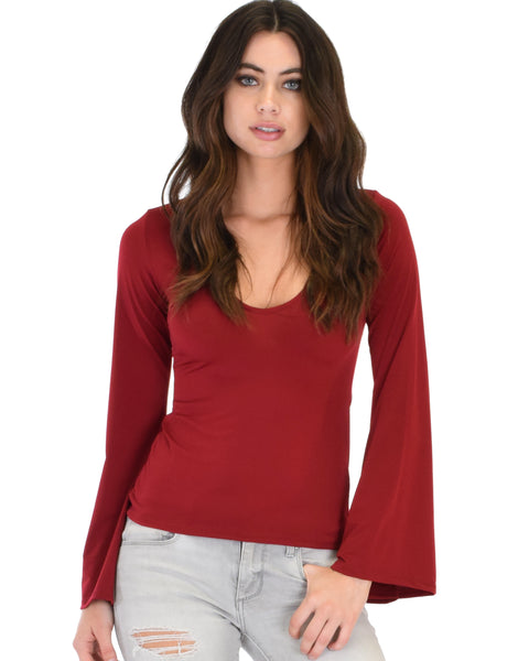 Ring My Bell Sleeve Burgundy V-Neck Top