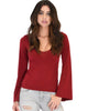 Ring My Bell Sleeve Burgundy V-Neck Top - Main Image