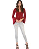 Ring My Bell Sleeve Burgundy V-Neck Top - Full Image