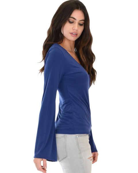 Ring My Bell Sleeve Navy V-Neck Top