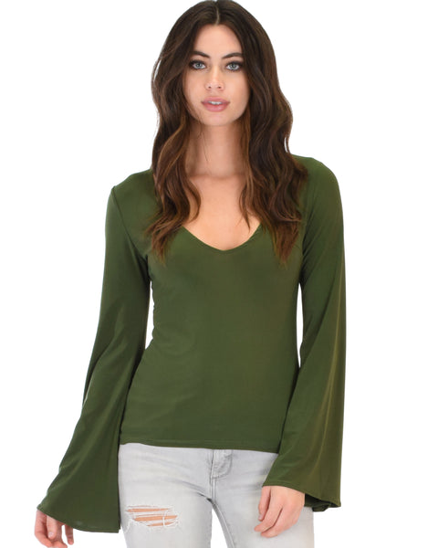 Ring My Bell Sleeve Olive V-Neck Top