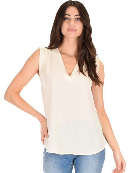 Queen of Hearts Deep V-Neck Sheer Ivory Blouse Top