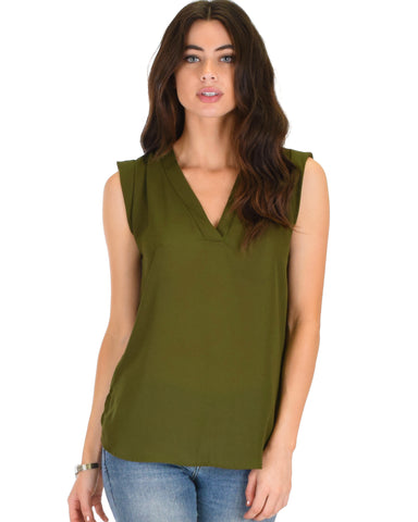 Queen of Hearts Deep V-Neck Sheer Olive Blouse Top