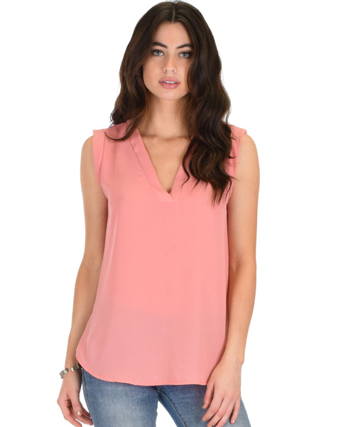 Queen of Hearts Deep V-Neck Sheer Pink Blouse Top