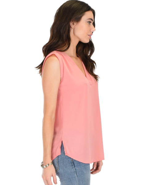 Queen of Hearts Deep V-Neck Sheer Pink Blouse Top