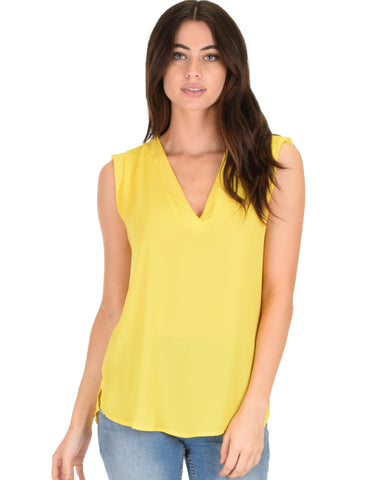 Queen of Hearts Deep V-Neck Sheer Yellow Blouse Top