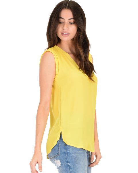 Queen of Hearts Deep V-Neck Sheer Yellow Blouse Top