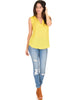 Queen of Hearts Deep V-Neck Sheer Yellow Blouse Top - Full Image