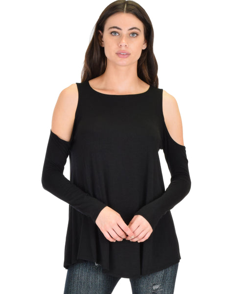 In Good Company Cold Shoulder Black Long Sleeve Top