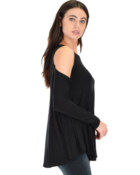 In Good Company Cold Shoulder Black Long Sleeve Top