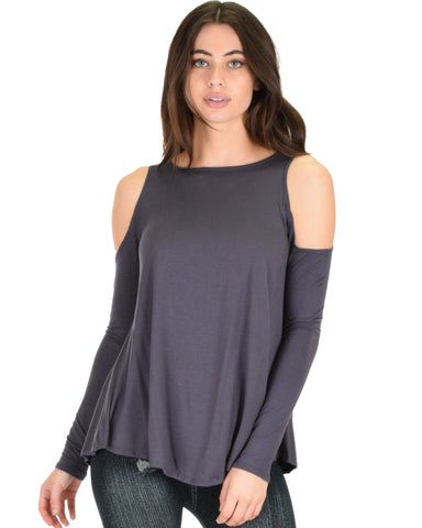 In Good Company Cold Shoulder Charcoal Long Sleeve Top