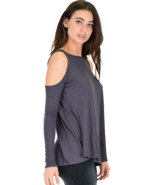 In Good Company Cold Shoulder Charcoal Long Sleeve Top