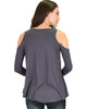 In Good Company Cold Shoulder Charcoal Long Sleeve Top - Back Image