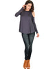 In Good Company Cold Shoulder Charcoal Long Sleeve Top - Full Image