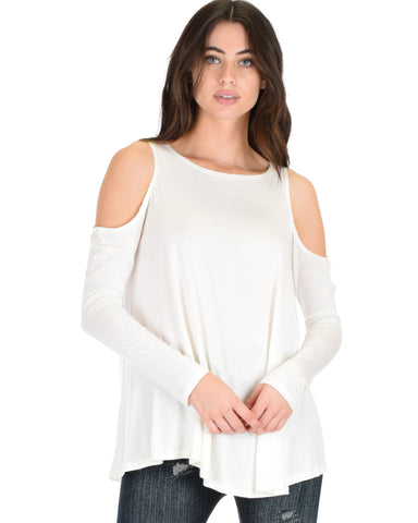 In Good Company Cold Shoulder Ivory Long Sleeve Top