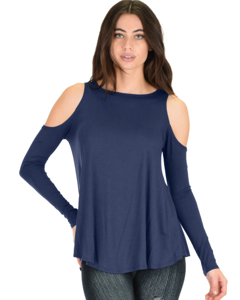 In Good Company Cold Shoulder Navy Long Sleeve Top