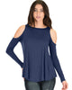 In Good Company Cold Shoulder Navy Long Sleeve Top - Main Image