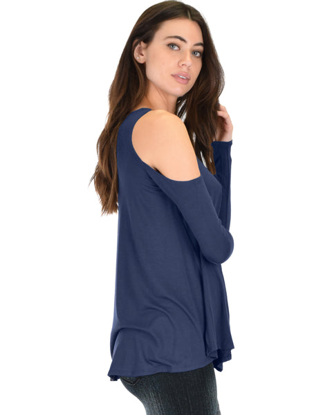 In Good Company Cold Shoulder Navy Long Sleeve Top