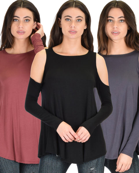 3 Pack In Good Company Cold Shoulder Long Sleeve Top