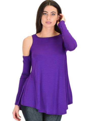 In Good Company Cold Shoulder Purple Long Sleeve Top