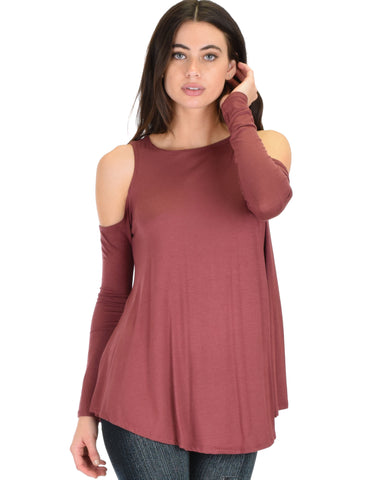 In Good Company Cold Shoulder Marsala Long Sleeve Top