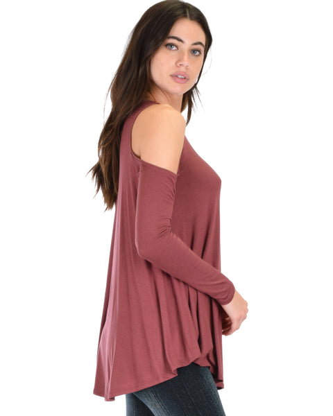 In Good Company Cold Shoulder Marsala Long Sleeve Top