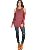 In Good Company Cold Shoulder Marsala Long Sleeve Top - Full Image