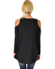 In Good Company Ribbed Cold Shoulder Black Long Sleeve Top - Back Image