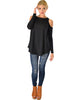 In Good Company Ribbed Cold Shoulder Black Long Sleeve Top - Full Image