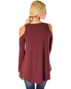 In Good Company Ribbed Cold Shoulder Burgundy Long Sleeve Top - Back Image