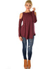 In Good Company Ribbed Cold Shoulder Burgundy Long Sleeve Top - Full Image