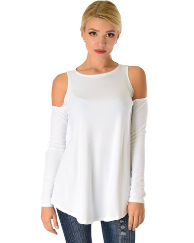 In Good Company Ribbed Cold Shoulder Ivory Long Sleeve Top