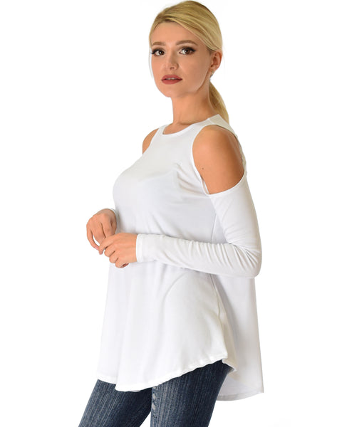 In Good Company Ribbed Cold Shoulder Ivory Long Sleeve Top