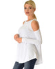 In Good Company Ribbed Cold Shoulder Ivory Long Sleeve Top - Side Image