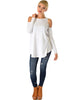 In Good Company Ribbed Cold Shoulder Ivory Long Sleeve Top - Full Image