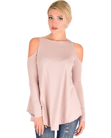 In Good Company Ribbed Cold Shoulder Mauve Long Sleeve Top